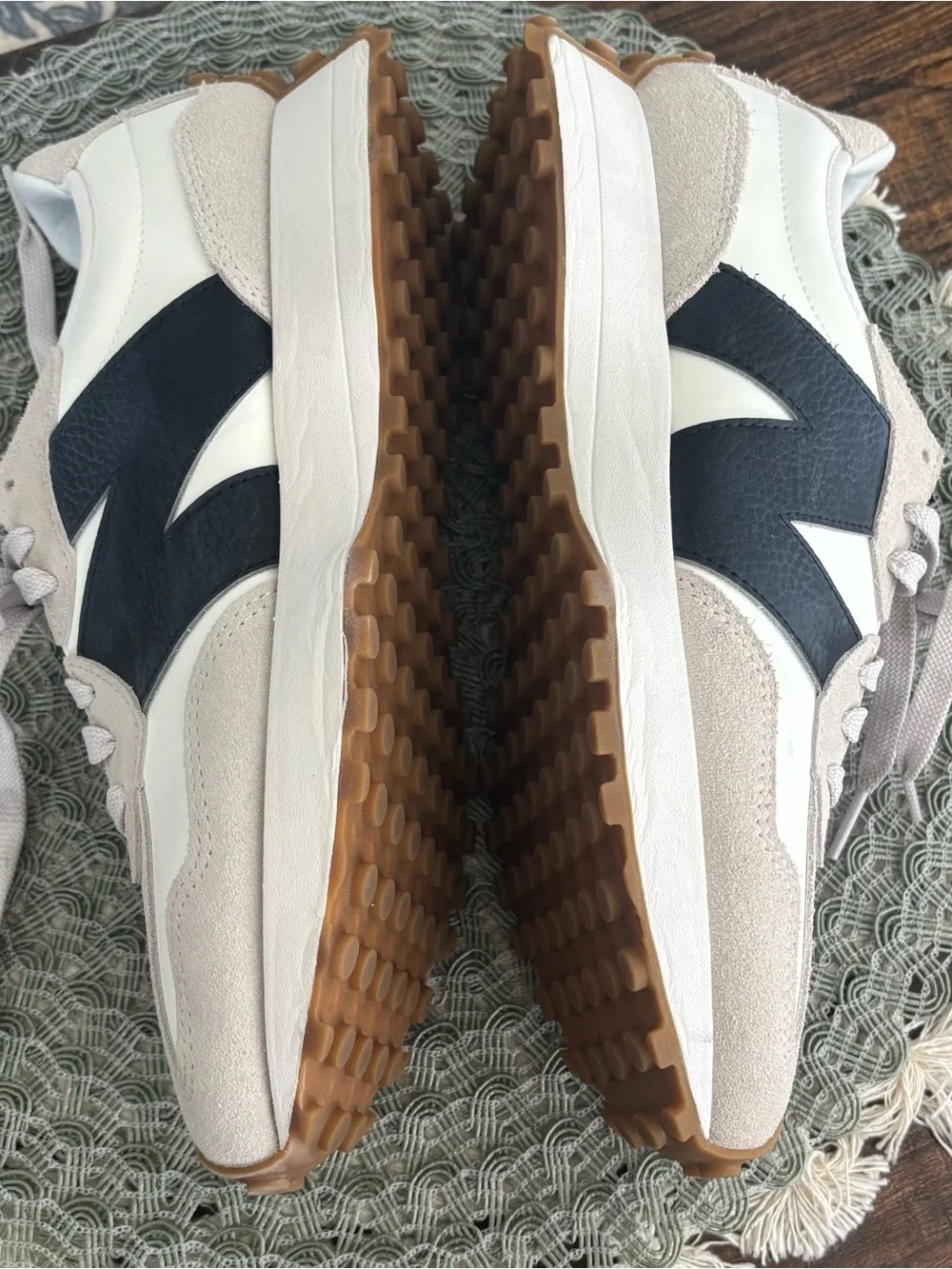 New Balance White & Beige 327 Sneakers - Picture 7 of 8